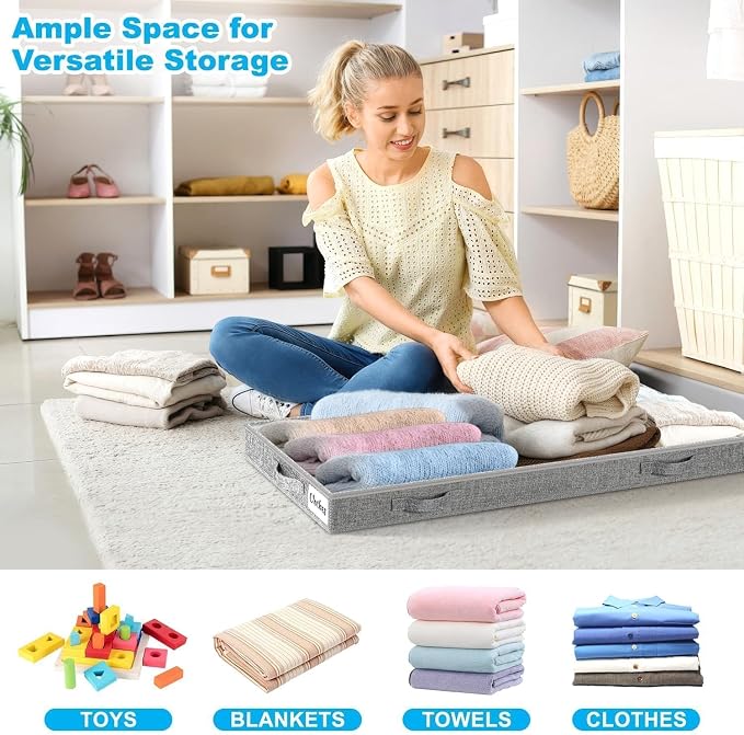 3 Inch Low Profile Under Bed Storage Drawer 4 Pack, Lightweight Underbed Clothes Storage Container Bins With NO STURCTURE, Shallow Storage Bag for Dorm & Home, With Clear Lids & Water-Resistant Fabric - Image 4