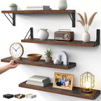 BAYKA Wall Shelves for Bedroom Decor, Wood, Rustic Brown, Set of 4, 23in by Bayka
