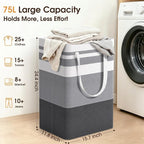 HomeHacks 2 Pack Large Laundry Baskets, Laundry Hampers Bags (Grey 75Lx2) | Waterproof, Freestanding, Collapsible Clothes Hamper with Reinforced Handles in Laundry Room, Dorm, Bathroom, Bedroom - Image 3