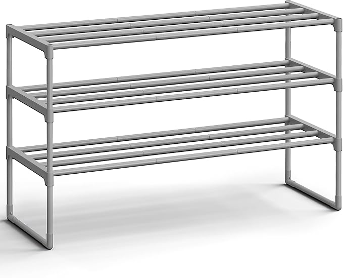 SONGMICS Shoe Rack, 3-Tier Shoe Organizer, Metal Storage Shelf | for Entryway, Upright or Upside Down, for 16-20 Pairs, Stackable, 11.8 x 36.2 x 21.7 Inches, Gray ULSA303G01 by Unknown