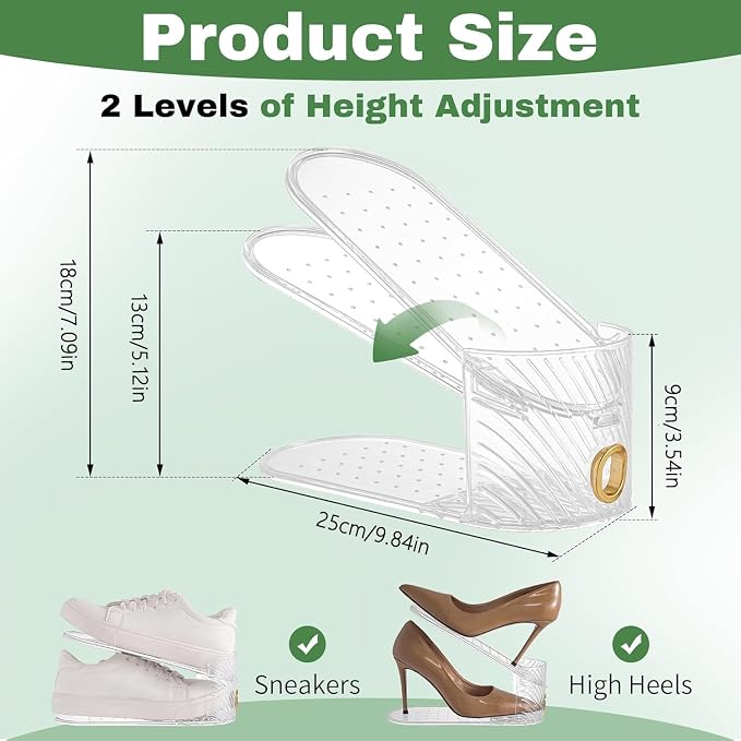Shoe Slot Organizer，Adjustable Slot Organizer for Pairs of Shoes, Space Saver, Double Deck Riser Rack, Double-Layer Design for Shoe Slots Organizer for Closet. (10, Clear) - Image 6