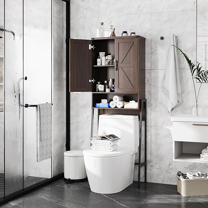Vabches Over The Toilet Storage Cabinet with 2-Door Design Bathroom Organizers and Storage with Anti-Tip Device Over Toilet Organizer with Shelves for Bathroom,Restroom,Laundry Espresso by Vabches