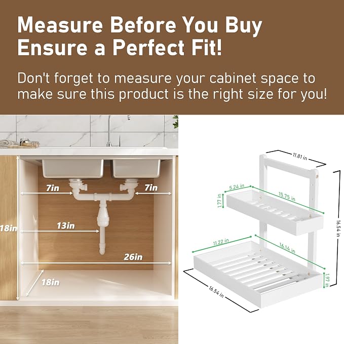 Bamboo Under Sink Storage 2 Tier Pull Out Cabinet Organizer - Image 2
