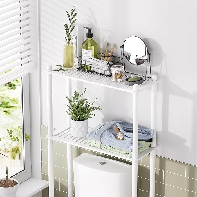 AmazerBath Bamboo Over The Toilet Storage Shelf, 2-Tier Over Toilet Bathroom Organizer Rack, Bathroom Shelves Over Toilet Space Saver, White - Image 3