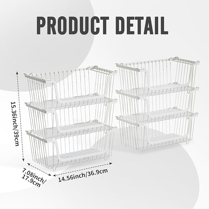 GAOKASE 6 Pcs Stackable Wire Baskets for Pantry Organizers and Storage, - Image 2