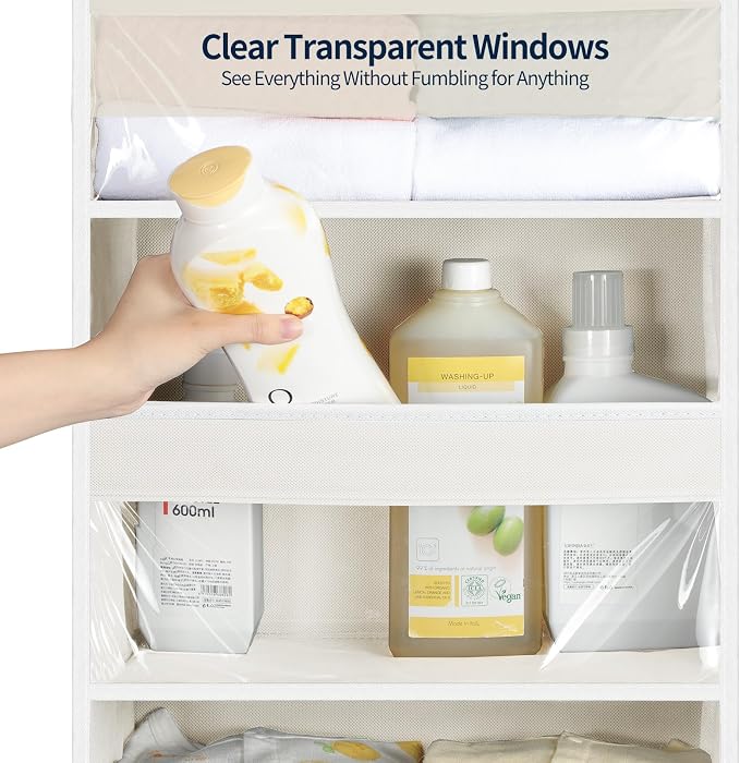 Yecaye 5 Tier Clear Over the Door Organizer Hanging, 5 Large Plastic Pockets and 10 Side Pockets Back of Door Organizer, 56lbs Weight Capacity Behind the Door Storage for Nursery, Ivory White - Image 5