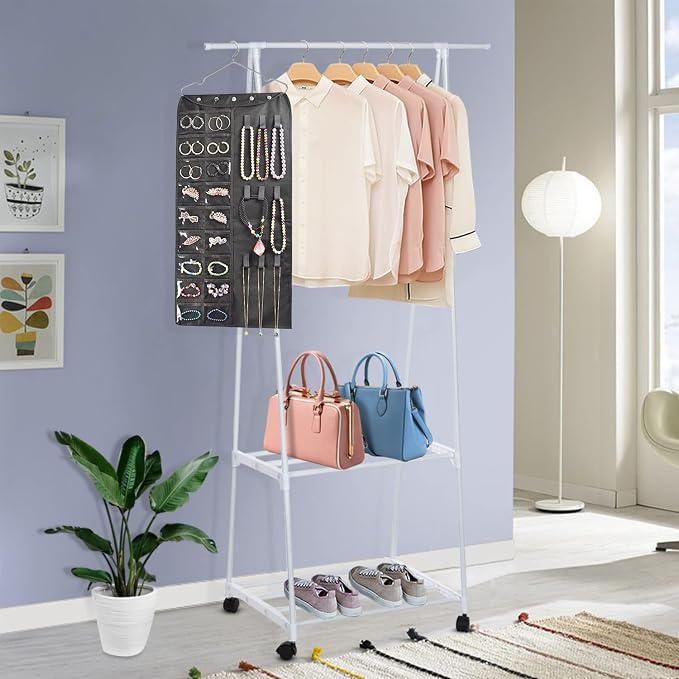 BB Brotrade Hanging Jewelry Organizer,Accessories Organizer,56 Pocket Organizer for Holding Jewelries (Black-56 Pockets) - Image 4