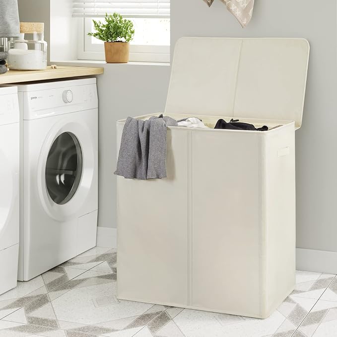 WOWLIVE 154L Double Laundry Hamper 2 Section with Lid and Removable Bags - Image 3