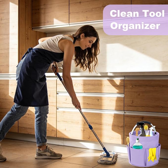 Cleaning Caddy with Handle, 17L Foldable Cleaning Supplies Organizer, Portable Storage Basket, Cleaning Supply Caddy, Multifunctional Cleaning Bucket Bag for Garden, Home, Kitchen (Purple) - Image 2