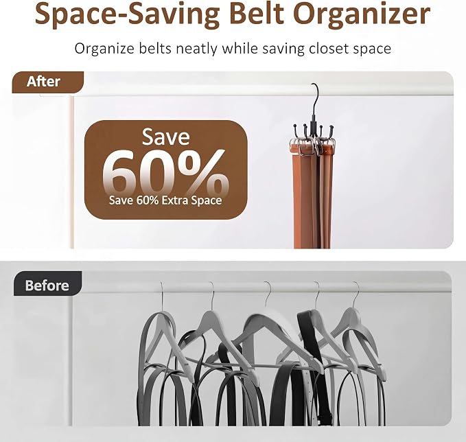 ZEDODIER Belt Hanger for Closet, Rotating Belt Organizer, Holds 24 Belts - Image 3
