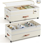 Yecaye 90L Under Bed Storage with Wheels, Height Adjustable, 2 Pack, Beige by Yecaye