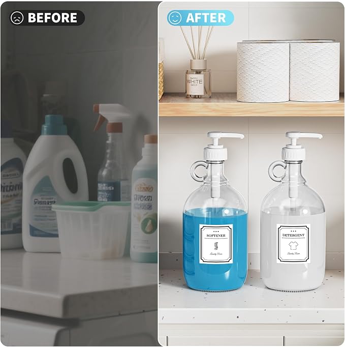 Laundry Detergent Dispenser,64oz Fabric Softener Dispenser,Glass Liquid Laundry Detergent Container,Laundry Detergent Organizer for Laundry Room Organization with 4 Labels,2 Pack - Image 6