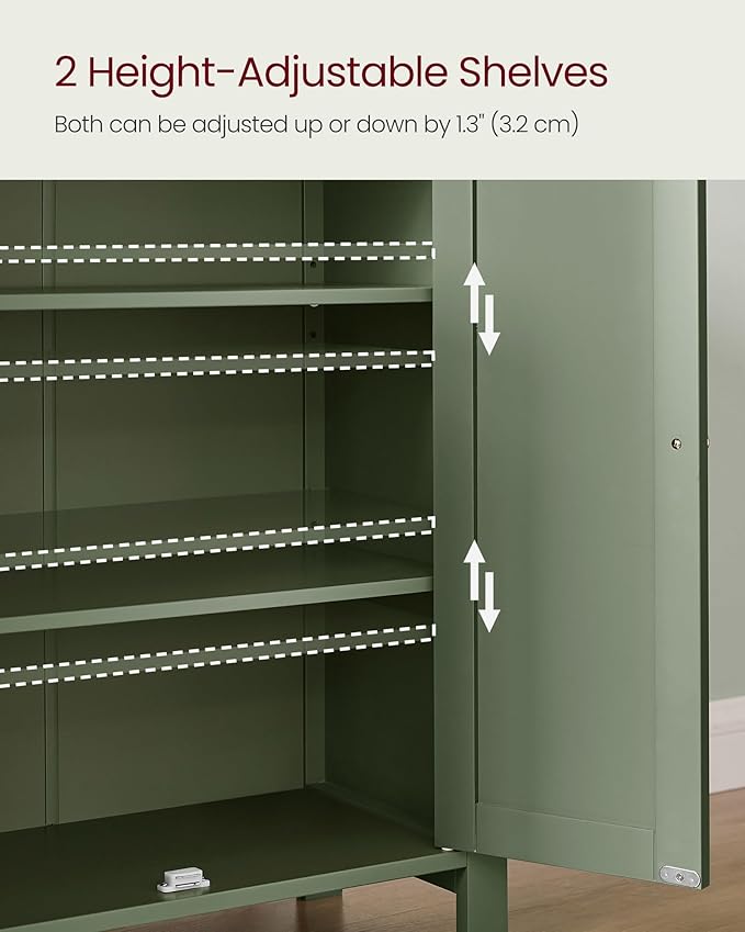VASAGLE Bathroom Floor Storage Cabinet, 2 Adjustable Shelves, Forest Green - Image 4
