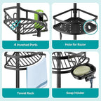 HAMITOR Corner Shower Caddy Tension Pole: Rustproof Stable 4-Tier Bathroom Organizer Shelves for Bathtub Shampoo Storage - 47-121 Inch Quick Install Adjustable Standing Rack with Soap Rack - Black - Image 6