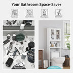 Shintenchi Over the Toilet Storage Cabinet, Bathroom Shelf Organizer with Anti-Tip Device Small Freestanding Space Saver with Adjustable Shelf and Glass Door, White - Image 6
