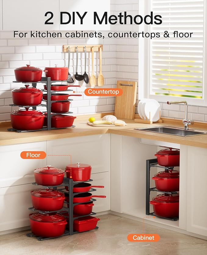 ORDORA Pots and Pans Organizer Under Cabinet 15.8", 8-Tier Adjustable Black - Image 3