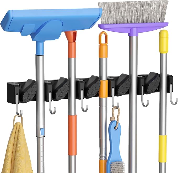 Lifewit Mop and Broom Holder Organizer Wall Mount Non-Slip, 1 Pack, Black by Lifewit