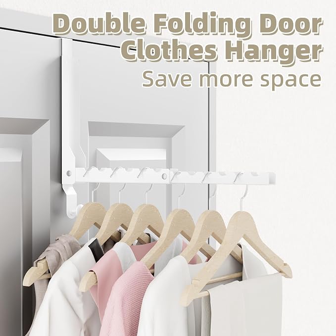 Over The Door Hanger Folding Clothes Drying Rack, Double Fold Hanging Door Hooks Coat Rack with Hooks for Indoor Laundry Room Compact Small Space Foldable Portable Door Hanger Hook Collapsible- 1 Pack - Image 3