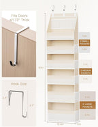 Criusia Over the Door Organizer, 6-Shelf Closet Hanging Storage with 13 Mesh Pockets, 55lbs Capacity Behind the Door Storage for Baby Nursery, Bathroom, Bedroom, and Dorm, Beige - Image 2
