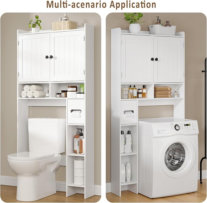 RRX Over The Toilet Storage Cabinet, Bathroom Above Organizer (Milky White) - Image 3