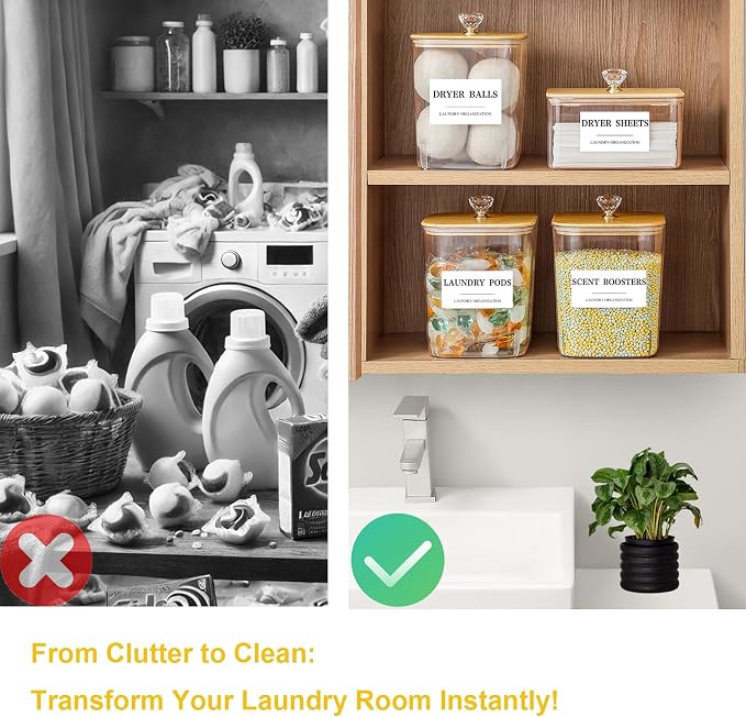 4 Pack Clear Laundry Pods Container & Dryer Sheet Holder Set with Lid, Laundry Containers with Scoops & Labels, Laundry Room Organization and Storage for Laundry Detergent, Pods, Powder, Beads - Image 6