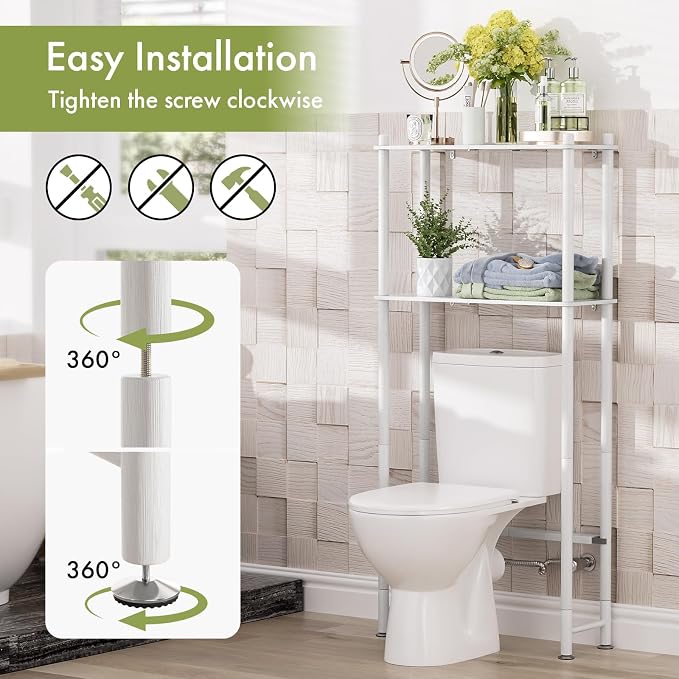 AmazerBath Bamboo Over The Toilet Storage Shelf, 2-Tier Over Toilet Bathroom Organizer Rack, Bathroom Shelves Over Toilet Space Saver, White - Image 5
