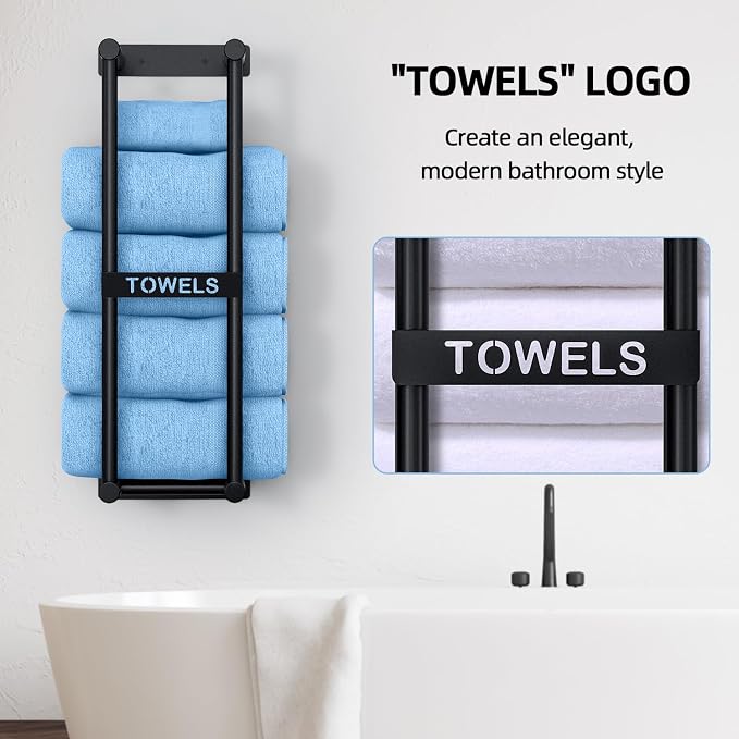 STWWO Bathroom Towel Rack Wall Mounted Can Holds 4 Large Towels, Black - Image 6