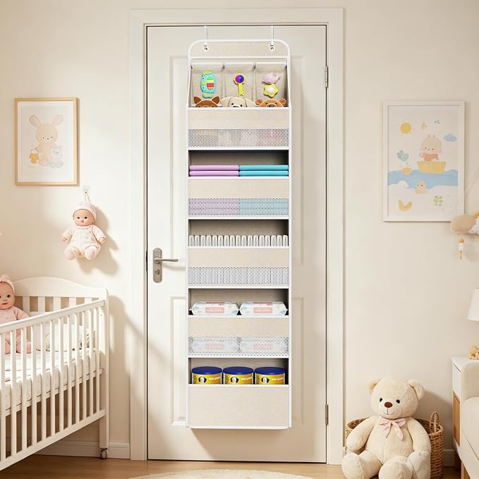 Univivi Over the Door Organizer for Baby Nursery, Beige Pattern, 6-Shelf - Image 6