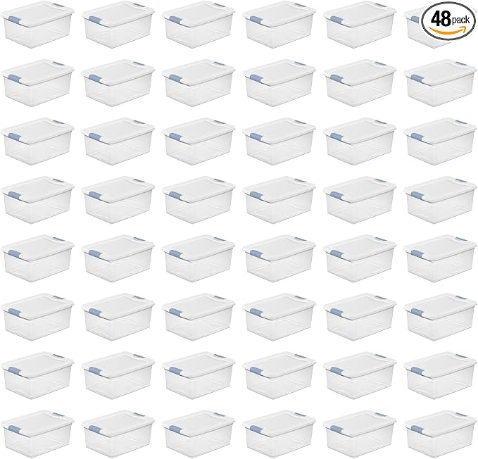 Sterilite Latching Box with Lids for Home and Office, 15 Quart, 48-Pack | Heavy-Duty and Stackable Plastic Containers with Latches for Closet, Cabinet, Bedroom, Bathroom and Dorm Room Organization by Sterilite