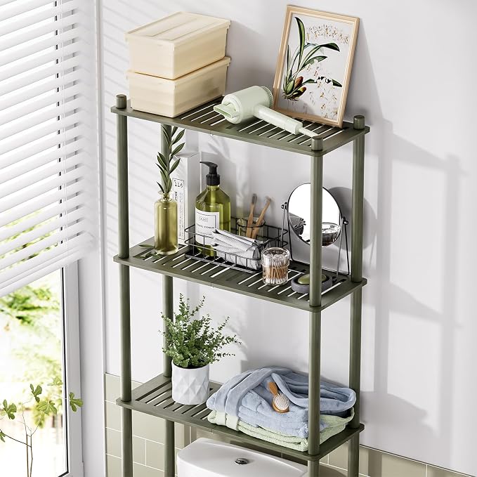 AmazerBath Bamboo Over The Toilet Storage Shelf, 3-Tier Over Toilet Bathroom Organizer Rack, Bathroom Shelves Over Toilet Space Saver, Forest Green - Image 3