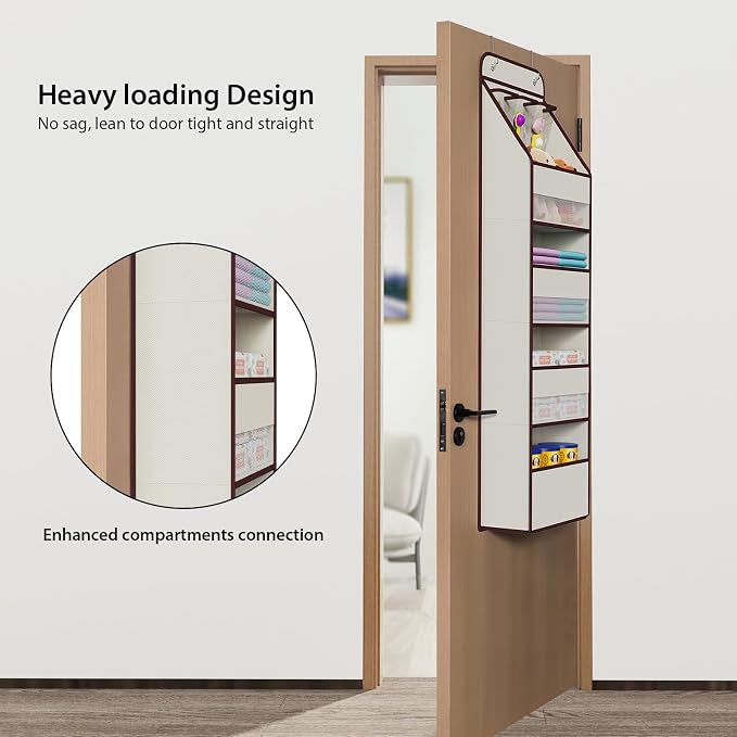 Univivi Fabric Over Door Hanging Organizer for Baby Nursery, Beige, 5-Shelf - Image 2