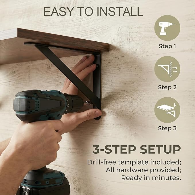 Broom and Mop Organizer Wall Hanging with Cleaning Supplies Organizer Shelf Rustic Farmhouse Wood Broom Mop Holder Storage Rack for Laundry Room Garage (1, Brown) - Image 5