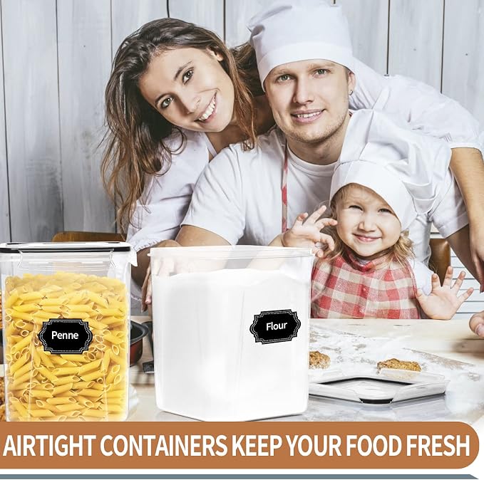 PRAKI Large Airtight Food Storage Containers 5.2L / 195oz, 4pcs Pantry Kitchen Organizers and Storage for Flour, Sugar, Baking Supplies, BPA Free, Plastic Flour Containers with 20 Labels & Maker - Image 6