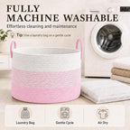 JMvicyroam 115L Extra Large Blanket Basket for Living Room - Woven Cotton Rope Laundry Hamper with Reinforced Handles - Storage Bin for Pillows, Comforters & Toys - Machine Washable,White&Pink Mix - Image 7
