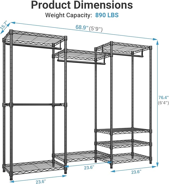 VIPEK V5 Heavy Duty Clothes Rack, Freestanding Modular Closet System, Black - Image 5