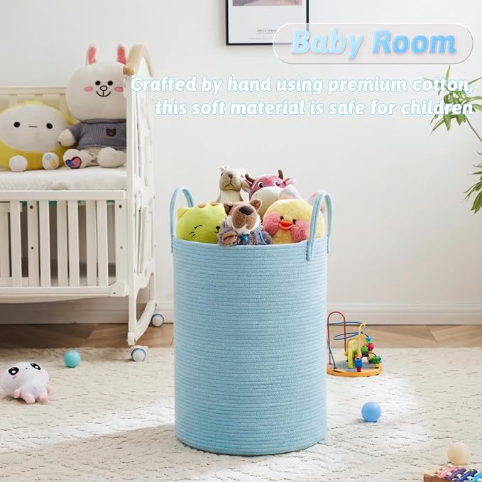 Laundry Basket,Woven Cotton Rope Laundry Hamper,100L for Decor Storage of Dirty Clothes,Toys and Blankets in Bathroom,Baby Room and Living Room - Image 3
