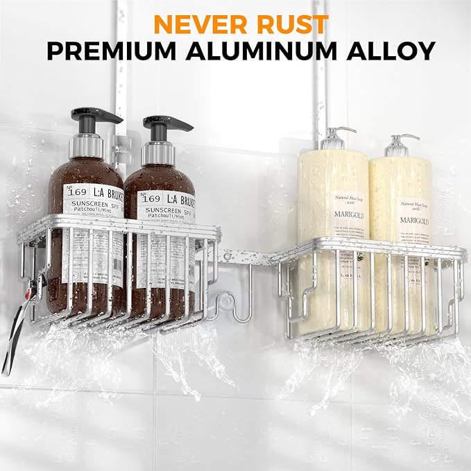 Adjustable Aluminum Shower Caddy Hanging for Handheld Showerhead, Silver - Image 3