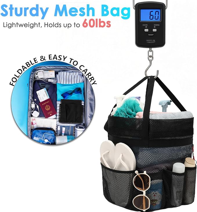 Fammart Mesh Shower Caddy Portable with Drawstring, Dorm Room Essentials for College Girls Guys, 8-Pocket Large Shower Bag Basket Tote for Camping Beach Gym Travel Toiletry Bathroom - Image 7