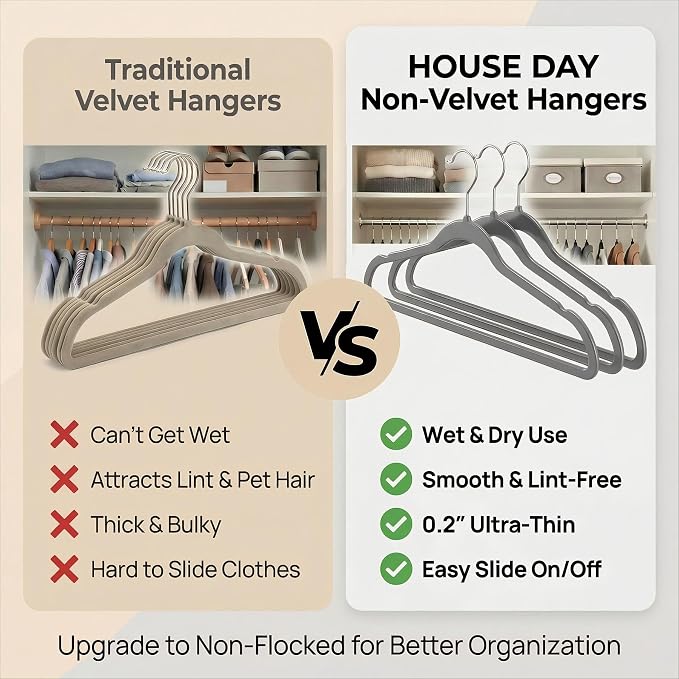 HOUSE DAY Grey Plastic Hangers 100 Pack, Ultra-Thin Heavy Duty Non-Velvet - Image 7
