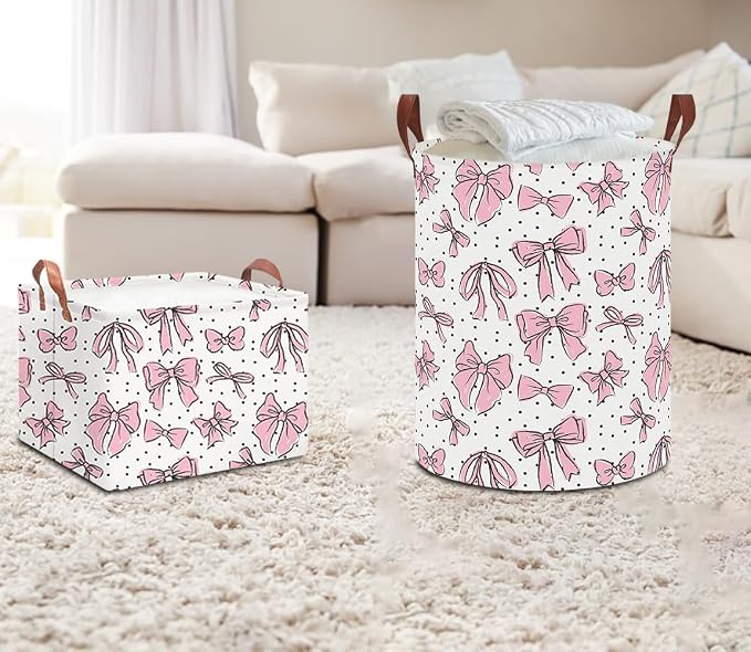 NTAOHAMPER Laundry Hamper,Laundry Basket,Baby Nursery Hamper,Waterproof Storage Bin,Clothes Organizer Basket,Room Decor(Hand-drawn Bowknot) - Image 3
