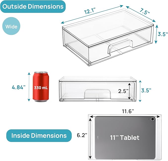Vtopmart Clear Stackable Storage Drawers, 2 Pack Wide Plastic Organizers - Image 3