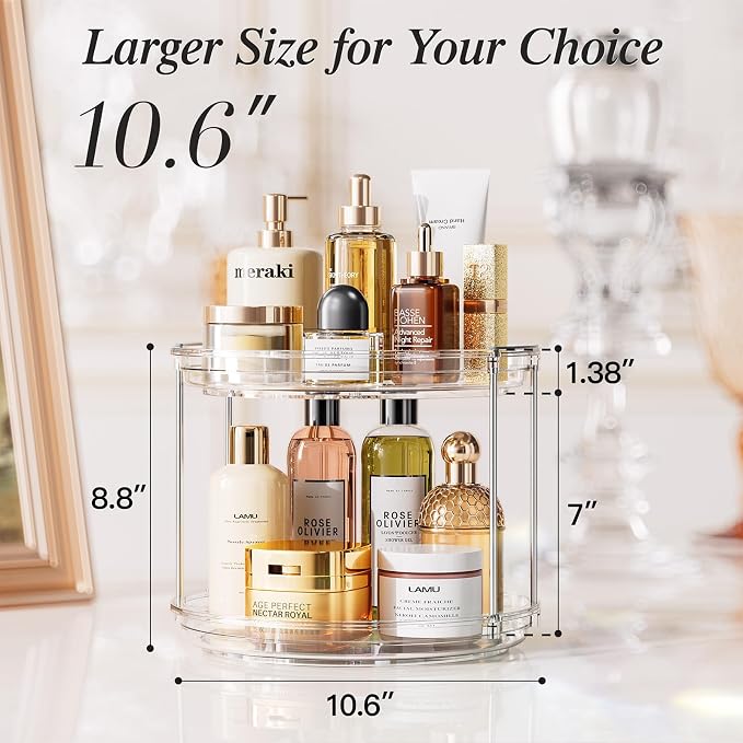 LAMU 3 Pack 10.6'' 2-Tier Lazy Susan Turntable Organizer Rotating Spice Rack Organization for Cabinet, Kitchen, Pantry, Countertop, Bathroom, Vanity, Makeup Organizer, Clear - Image 4