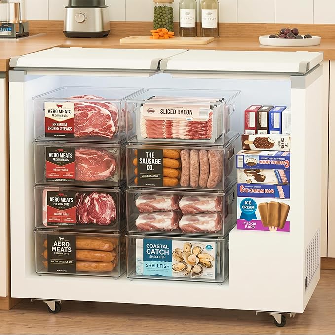 Heyuzb 16 PACK Freezer Organizer Bins Fridge Organizers and Storage Stackable Refrigerator Organizers Bins with Side Handles Clear Storage Bins for Pantry, Under Sink, Kitchen Cabinet - Image 7