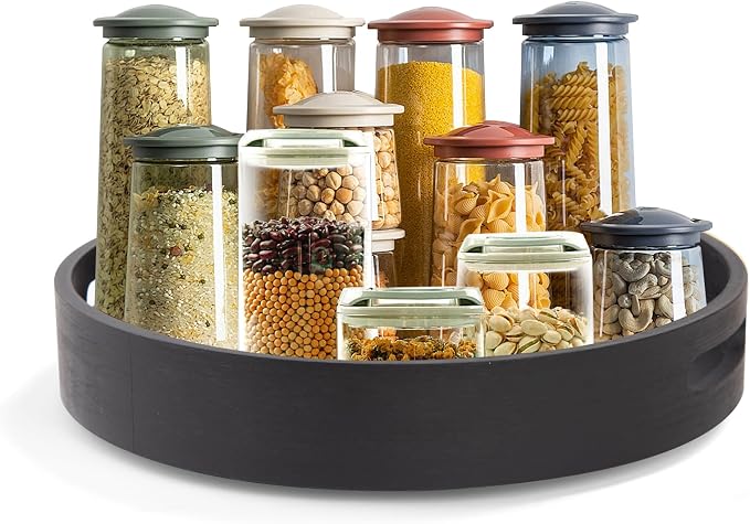 13in Black Bamboo Lazy Susan Turntable Round Organizer for Cabinet by Mamalucky