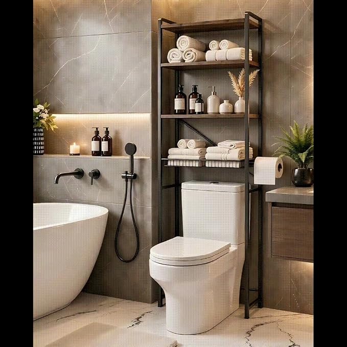 Easy Installation Over The Toilet Storage Cabinet, 4-Tier 3-Screw Quick Install Bathroom Organizer, No Handyman Required, Laser Welding, eco-Friendly Paint Coating.(Vintage Brown/Black) - Image 8
