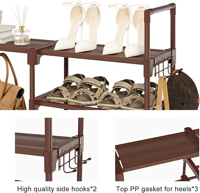 WOWLIVE 9 Tier 3-Column Shoe Rack, 50-55 Pairs Stackable Brown - Image 6