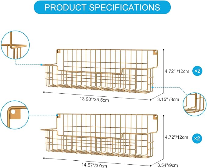 Spice Rack Wall Mount, 4 Pack Spice Organizer, Gold - Image 2