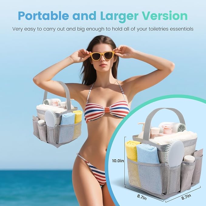 Shower Caddy for College Dorm Room Essentials for Girls with 9 Pockets,Large-Capacity Shower Basket,Quick Dry Toiletry Tote Bag for Outdoor Gym,Travel,Swim,Beach Camping Essentials-Black and Grey - Image 5