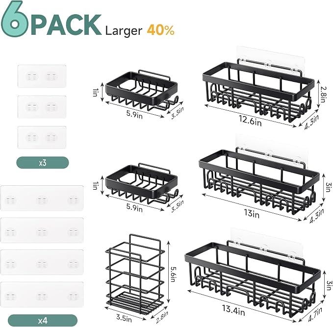 Veken Shower Caddy 6-Pack, Bathroom Organizers and Storage Shelves, Black - Image 7