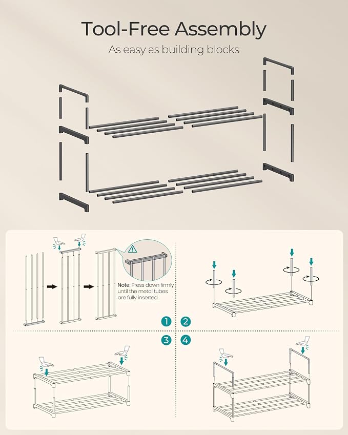 SONGMICS Shoe Rack, 2-Tier Shoe Organizer, Metal Storage Shelf | for Entryway, Upright or Upside Down, for 6-9 Pairs, Stackable, 11.8 x 26.8 x 14.6 Inches, Black ULSA202B01 - Image 5